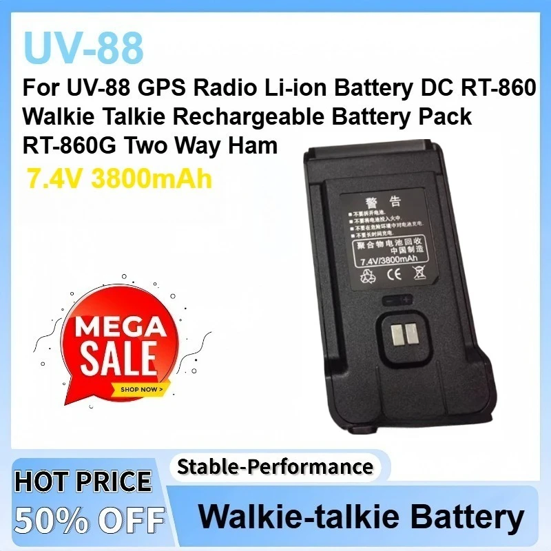 

new 7.4V 3800mAh UV-88 Li-ion Battery For Iradio RT-860 RT-860G Walkie Talkie Rechargeable Battery PackTwo Way Ham GPS Radio