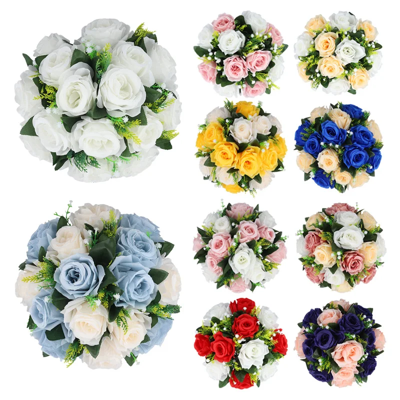 1PC Artificial Flowers Centerpiece Table Decorations Rose Ball for Weddding Floral Arrangements Christmas Party Banquet Decor