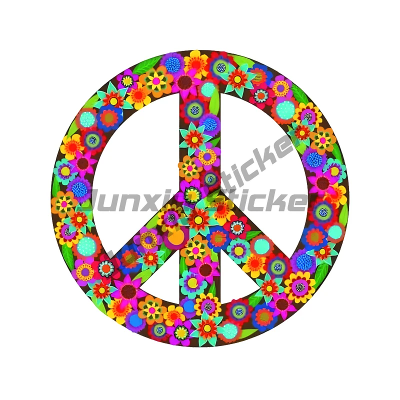 

Peace Sign Car Sticker, Multicolor Flowers Hippie Decal By Megan J Designs, Laptop Window Car Vinyl Sticker