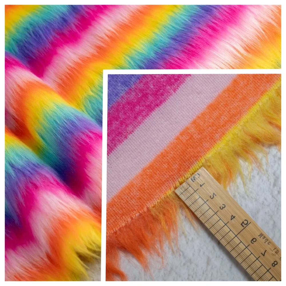 Rainbow Imitation Fox Plush Fabric for Clothing Fur Collar Handmade DIY Scarf Decoration Carpet Accessories Mat Sewing Cloth