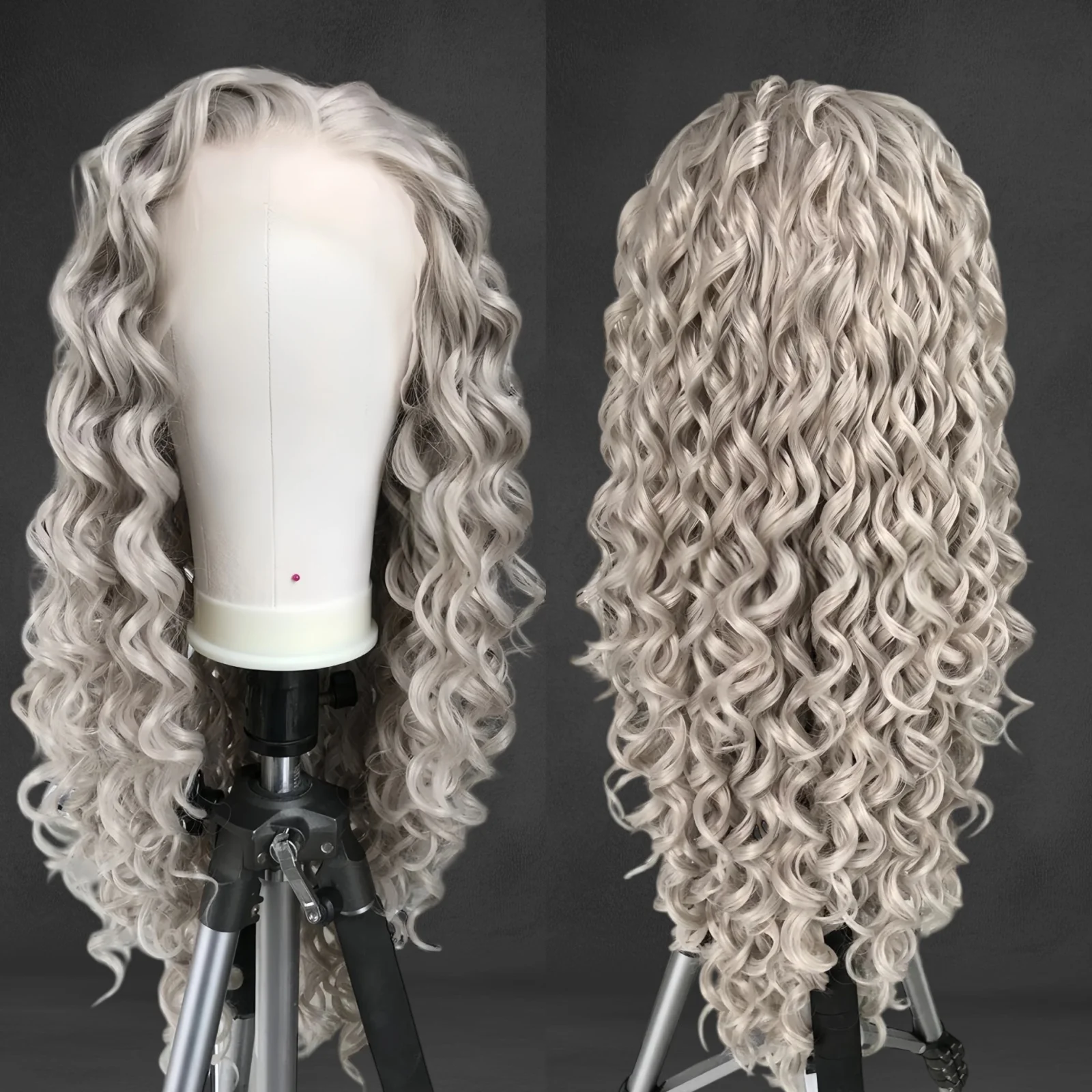 فضي شقراء طويلة مجعد الباروكات للنساء رمادي فضفاض مجعد الشعر الاصطناعية جزء مجاني غلويليس 13X4 الدانتيل الباروكة الأمامية للحزب اليومي #2