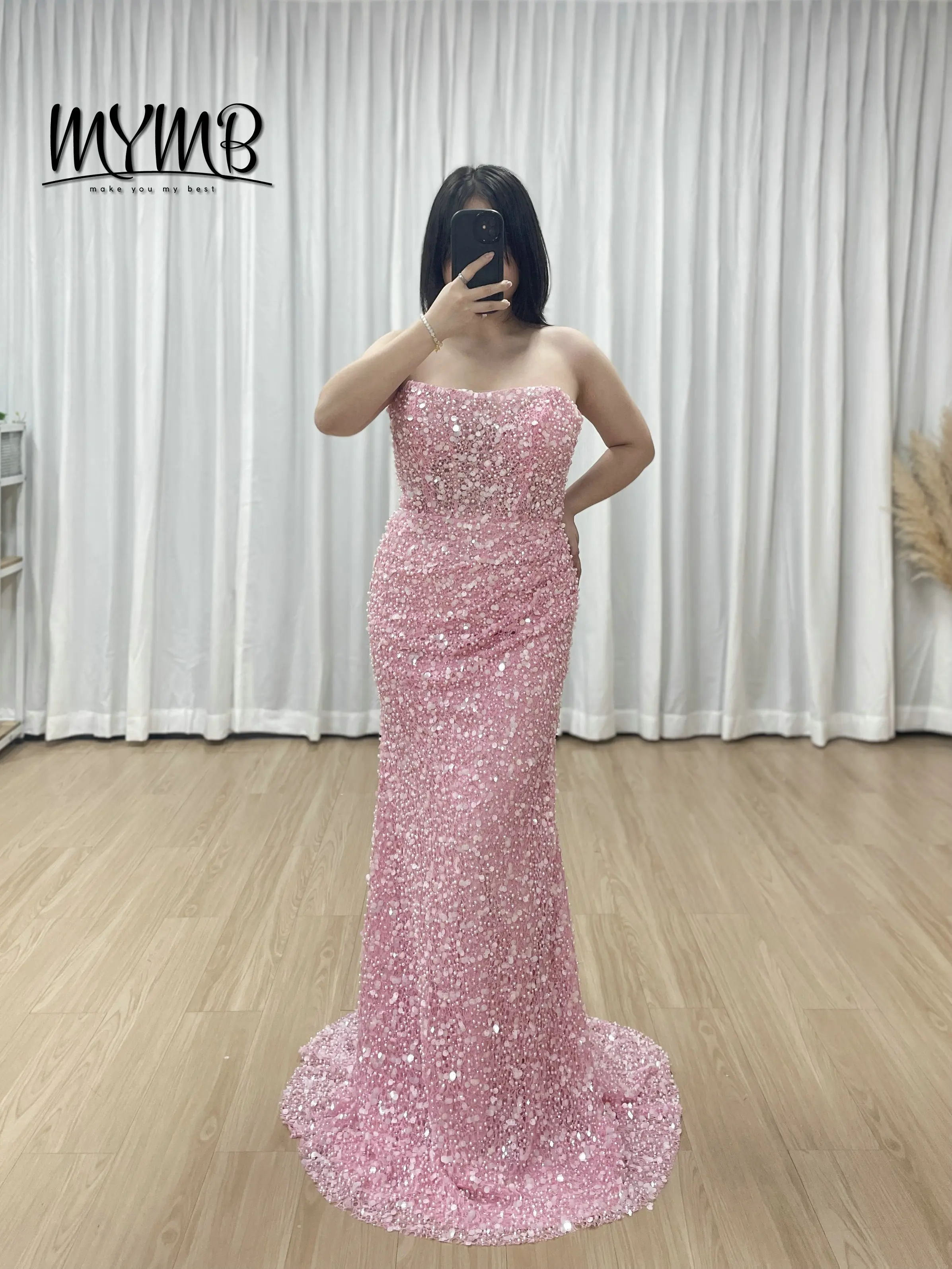

MYMB Роскошное розовое платье русалки с пайетками для выпускного вечера Элегантное облегающее платье без бретелек со рюшами для официального вечернего свадебного гостя MY30177