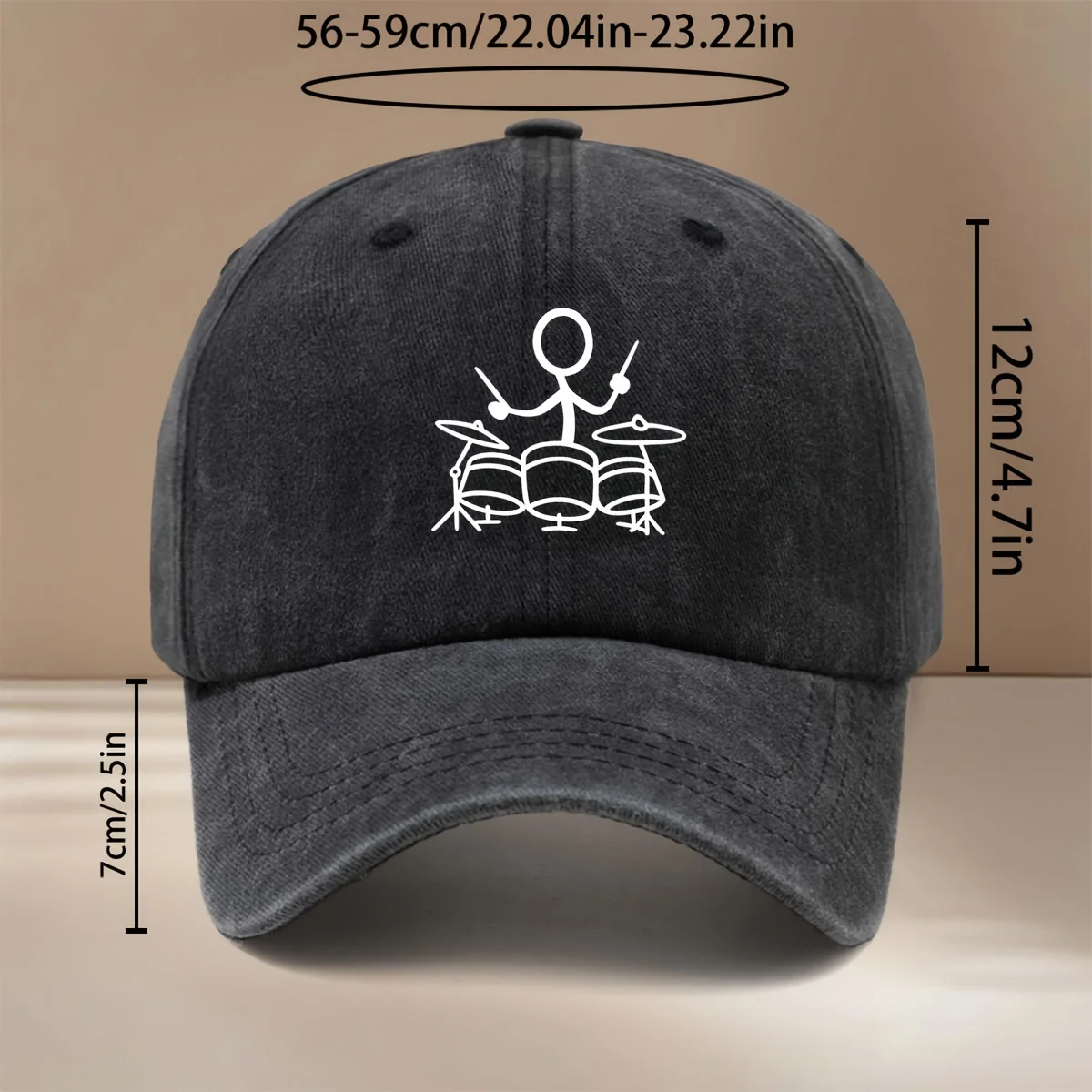 Adjustable Baseball Cap Featuring a Stick Figure Drummer Design, Lightweight And Suitable for Both Men And Women. This Hip-Hop S