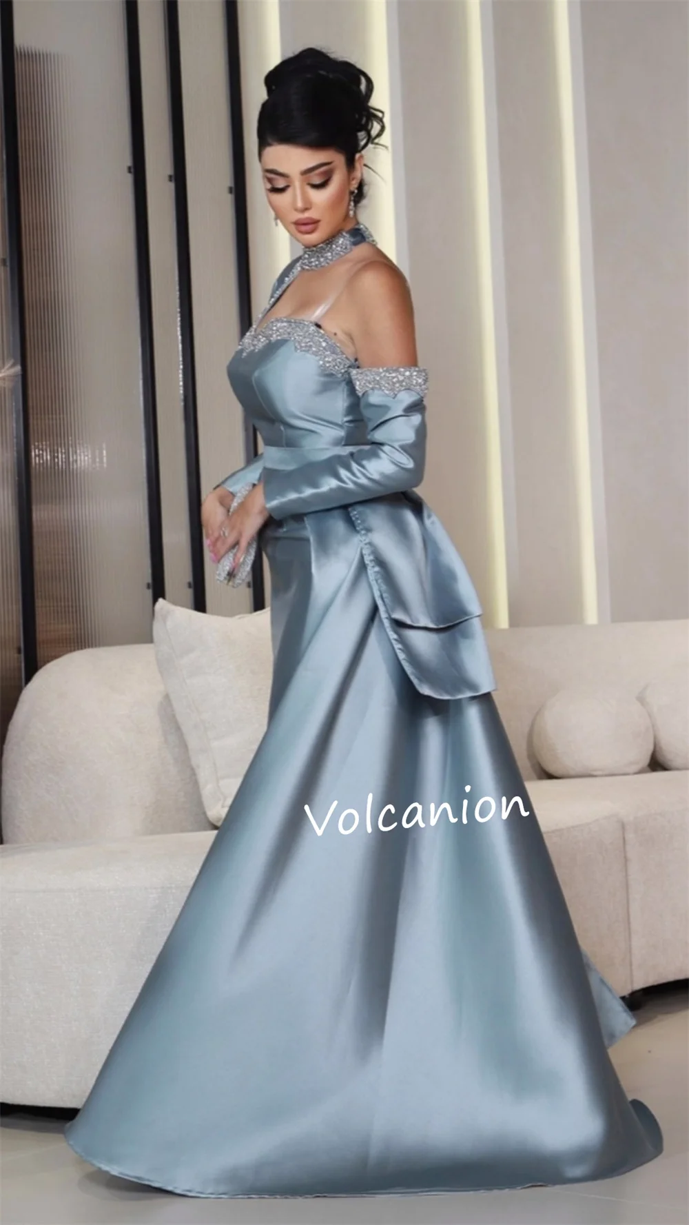 فساتين متوسطة الطول مخصصة مطرزة بالترتر على الكتف من Charmeuse مناسبة رسمية كلاسيكية أنيقة #3