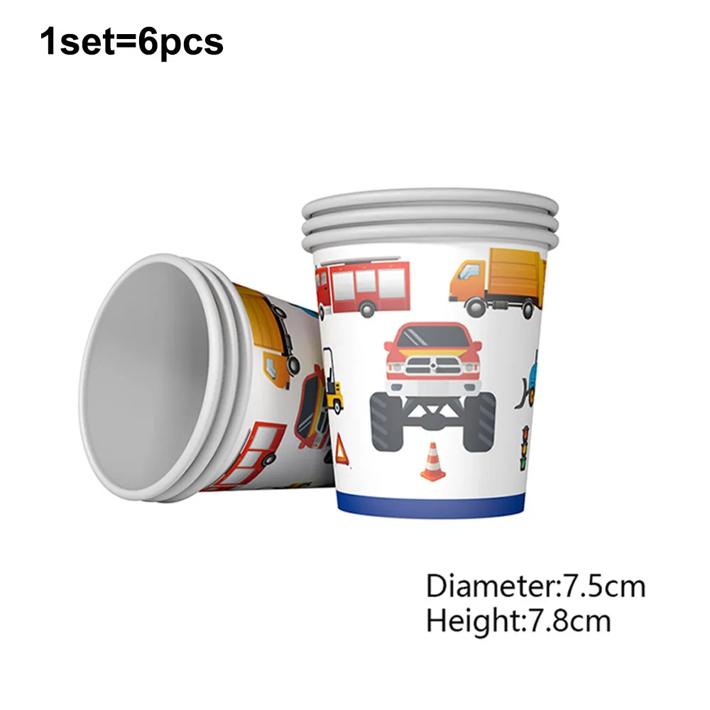 2/4/6/10set Construction Engineering Vehicle Theme Disposable Paper Cups Boys Birthday Party Decoration Supplies