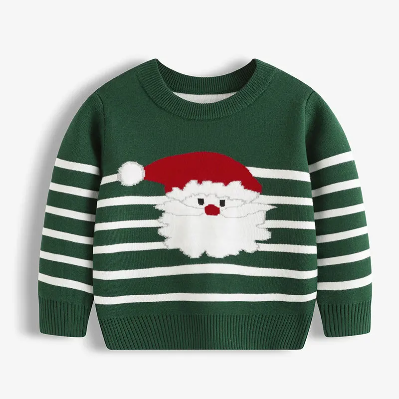 

Christmas Sweater Boys Girls Cute Xmas Pullovers Winter Autumn Santa Claus Stripe Cotton Warm Knitwear Casual Wear Tops