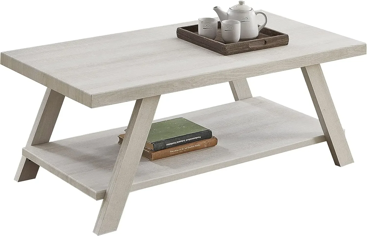 

Athens Contemporary Wood Shelf Coffee Table, White