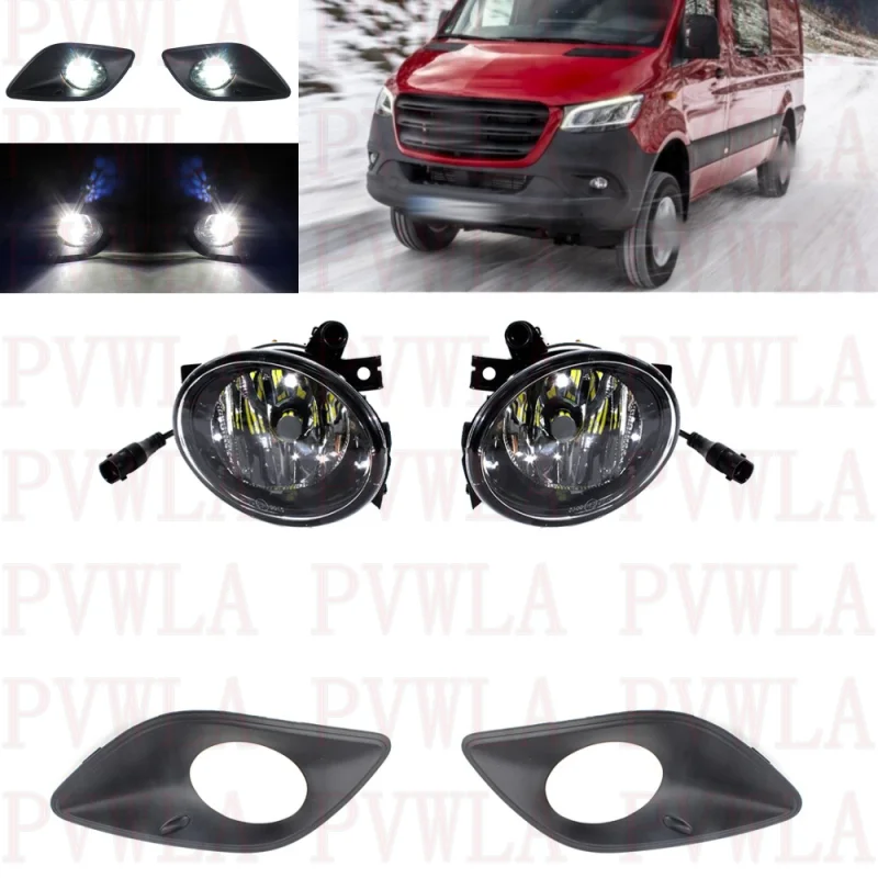 LED Fog Lights For Benz Sprinter W907 W910 2019 2020 2021 Pair Left+Right Front Bumper Fog Lamp + Grille Cover