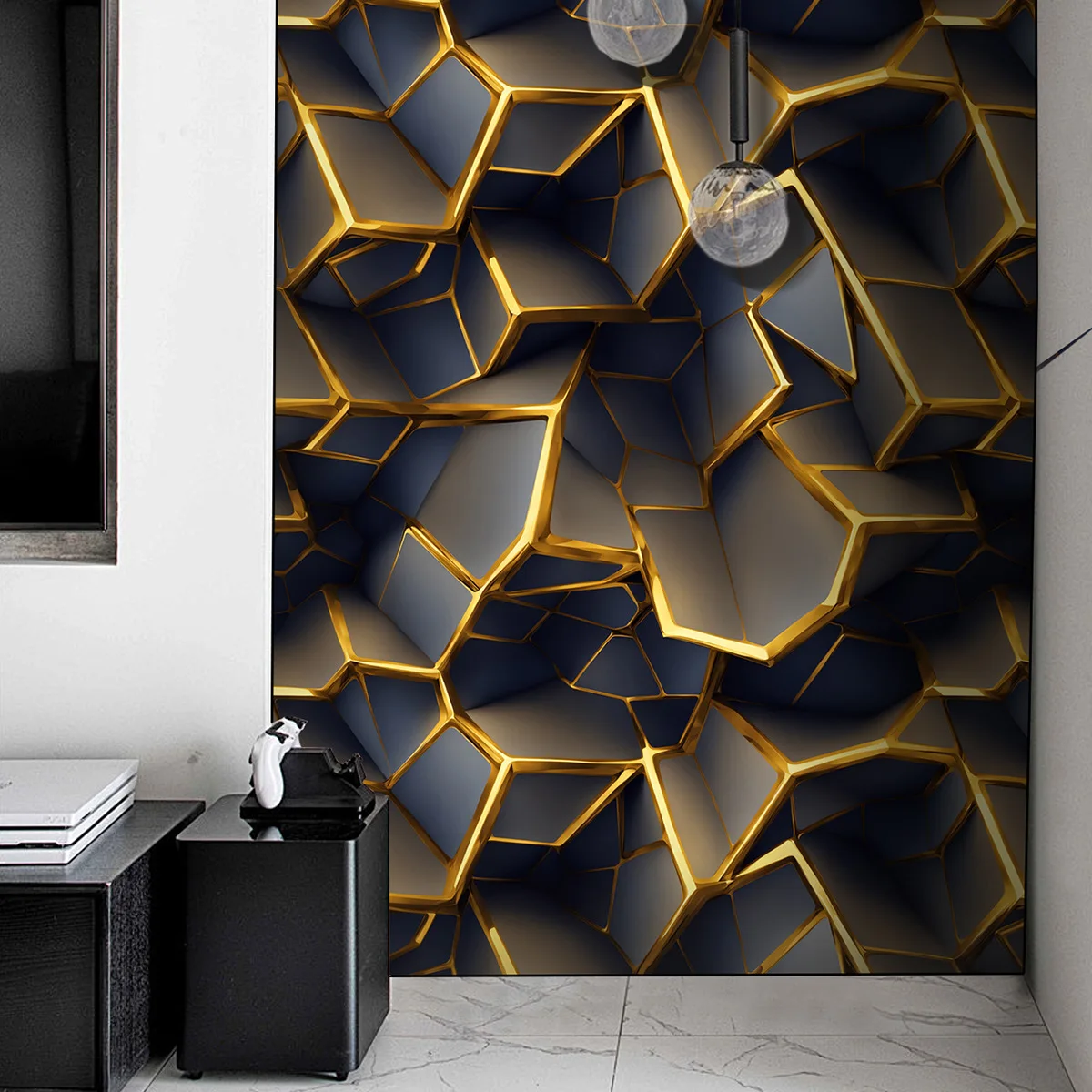 Home new 3D light luxury self-adhesive wallpaper bar decoration bedroom PVC wallpaper Geometric TV background wall Sticker