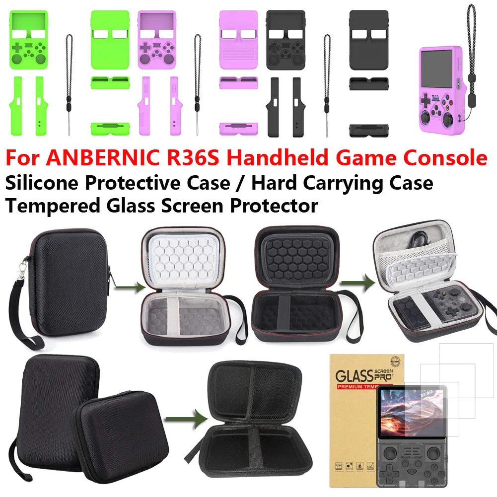 Silicone Case Shockproof Protective Cover Anti-Scratch Soft Skin Cover Case with Lanyard for ANBERNIC R36S Handheld Game Console