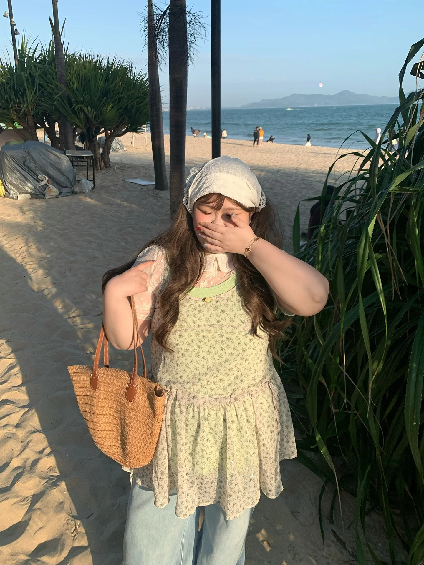 

Lace Doll Collar Floral Print Halter Neck Three-Piece Set Women's Fashion Spring Collection Short Sleeve Midi Length