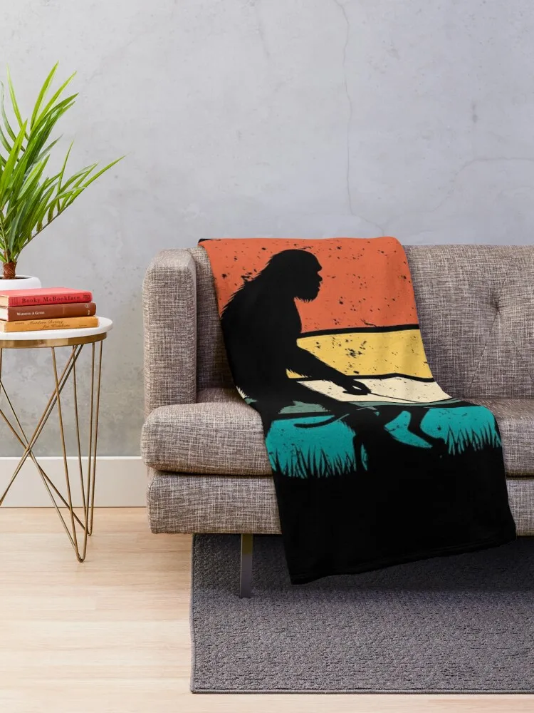 Bigfoot Walking a Vizslas Dog Vintage Sunset Hiking Dog Lover Throw Blanket Sofa warm for winter for winter funny gift Blankets