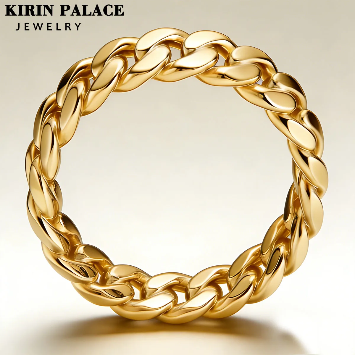 

New Ring 925 Sterling Silver Gold Plated Chunky Link Band Ins Trendy Hip Hop Fashion Jewelry for Women Men Daily Party Gift