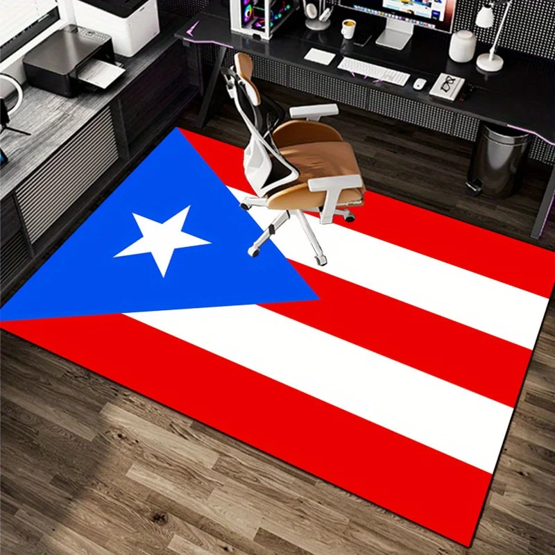 2D Flat Puerto Rico Flag Red White Blue Star Flannel Area Rug Non Slip Patriotic Decor Carpet For Living Room Bedroom Floor