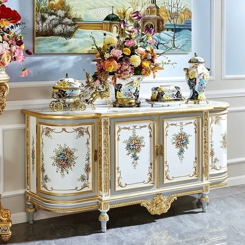 

wr-Hand-painted Solid Wood Luxury Foyer Cabinet in Vintage French Villa Style Semicircular Hallway Bedroom Footboard!
