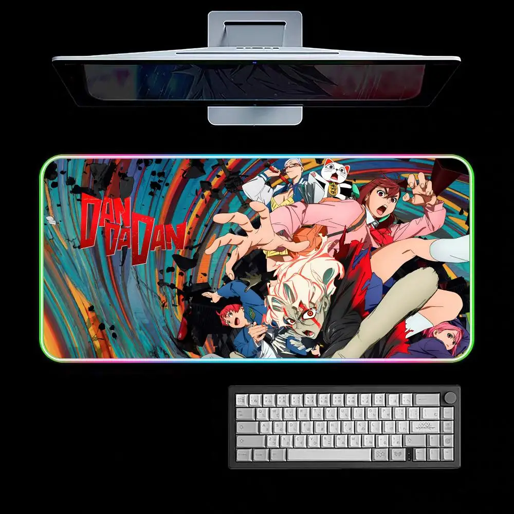 D-d-dandadan 애니메이션 마우스 패드 RGB 게이밍 마우스 패드 데스크 매트 HD 게이머 대형 LED 라이트 XXL 마우스패드