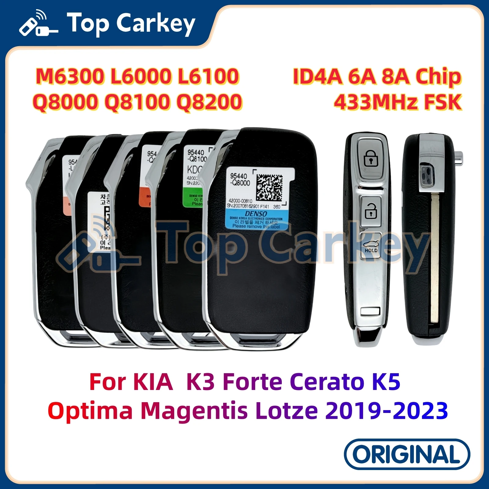 

TopCarkey M6300 L6000 Q8000 Original Remote Key ID4A ID8A Chip 433MHz for KIA K3 Forte Cerato K5 Optima Magentis Lotze