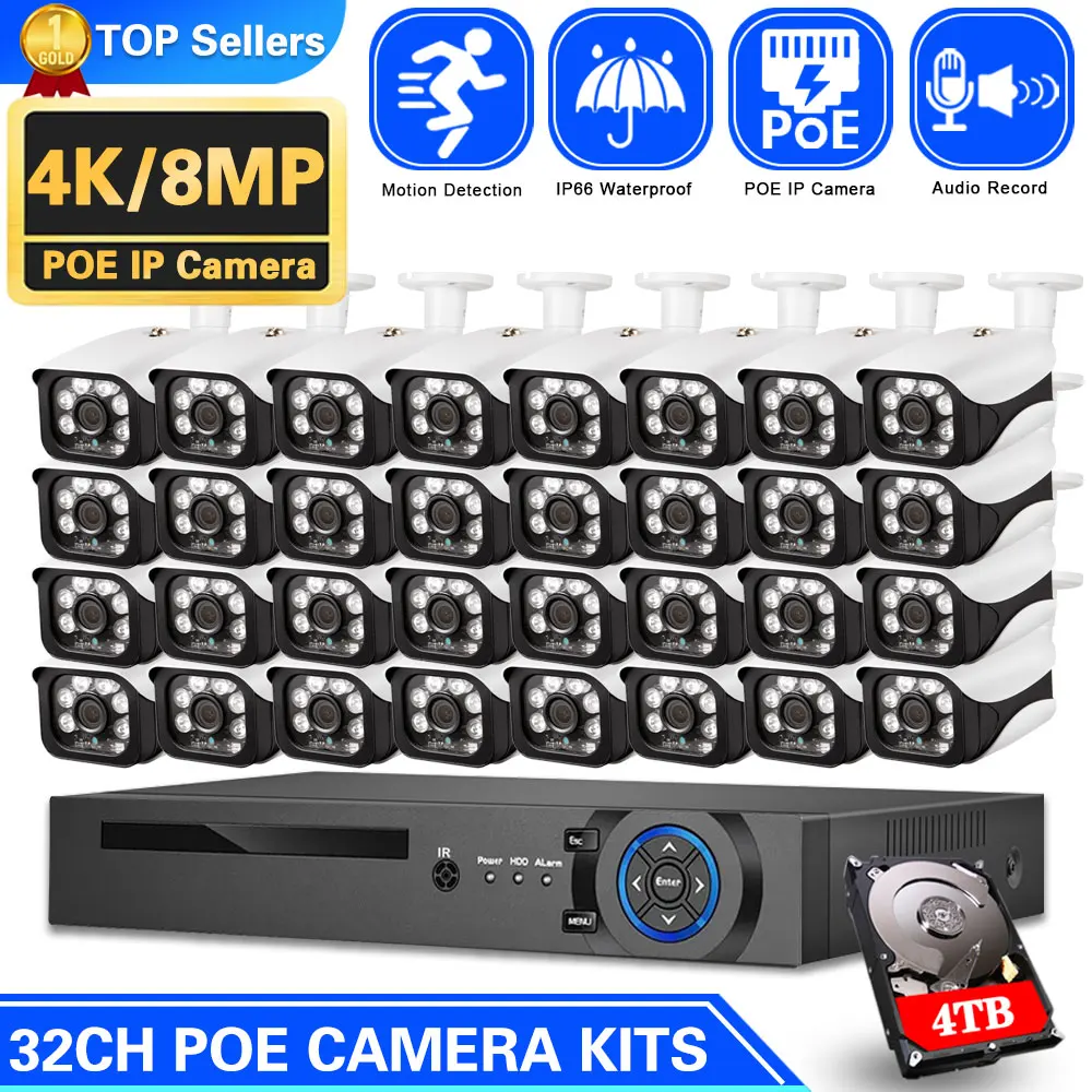 

32 Channel 4K NVR Kit 5MP POE CCTV Camera Security System Kit 32CH XMEYE POE IP Camera Video Surveillance System Set H.265 24CH