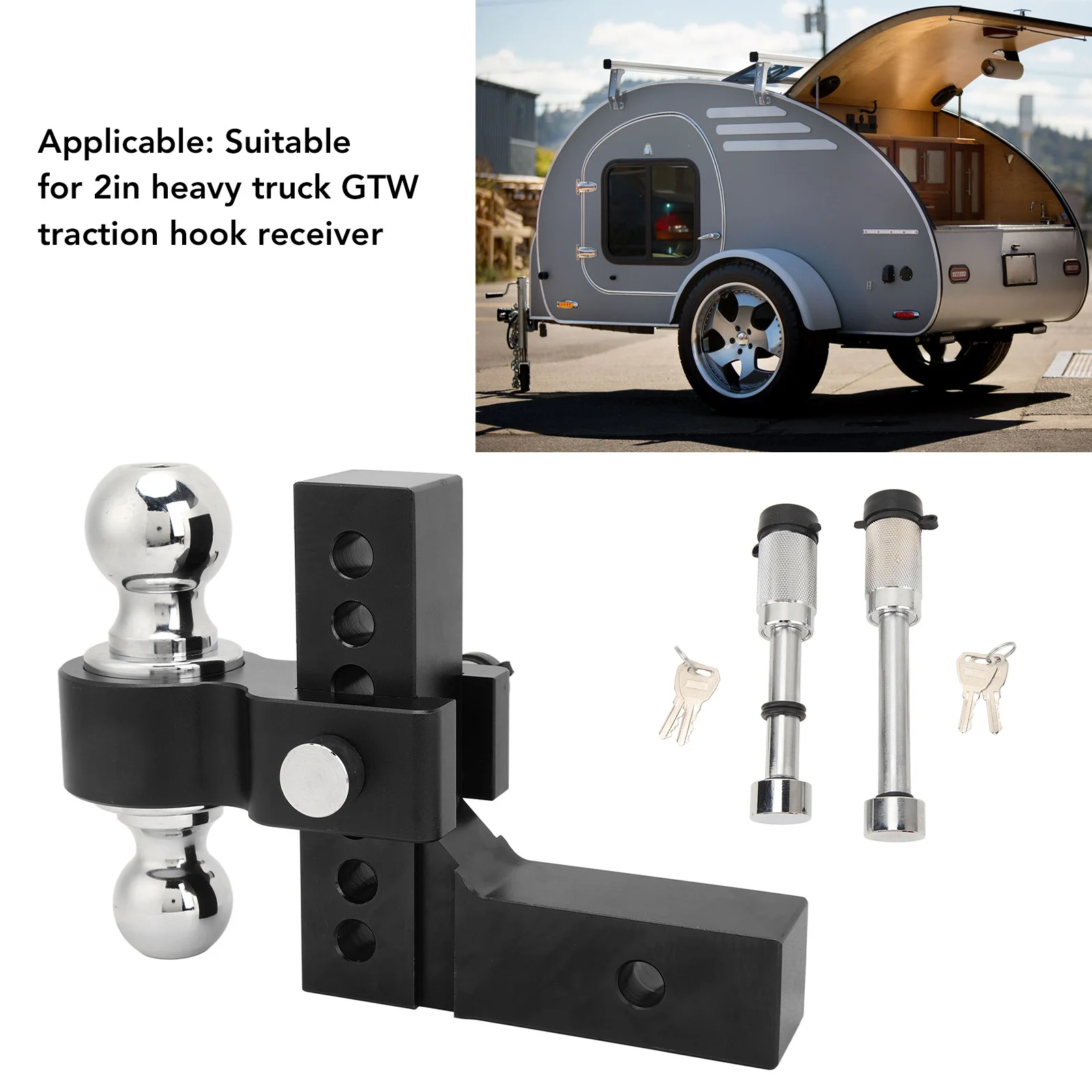 

Шаровое крепление сцепного устройства из нержавеющей стали, прочная конструкция, регулируемый сцепный сцеп для 2-дюймового тяжелого грузовика GTW, тяговый крюк, приемник