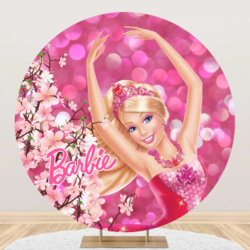 MINISO Princess Barbie Elastic Circle Round Background Baby Girl Birthday Party Decoration Photography Backdrop Photo Studio