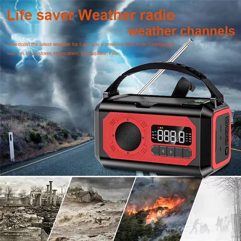 -BOFF المحمولة 12000Mah راديو الطوارئ AM/FM/NOAA راديو الطقس الشمسية كرنك اليد راديو مصباح يدوي SOS إنذار القراءة مصباح