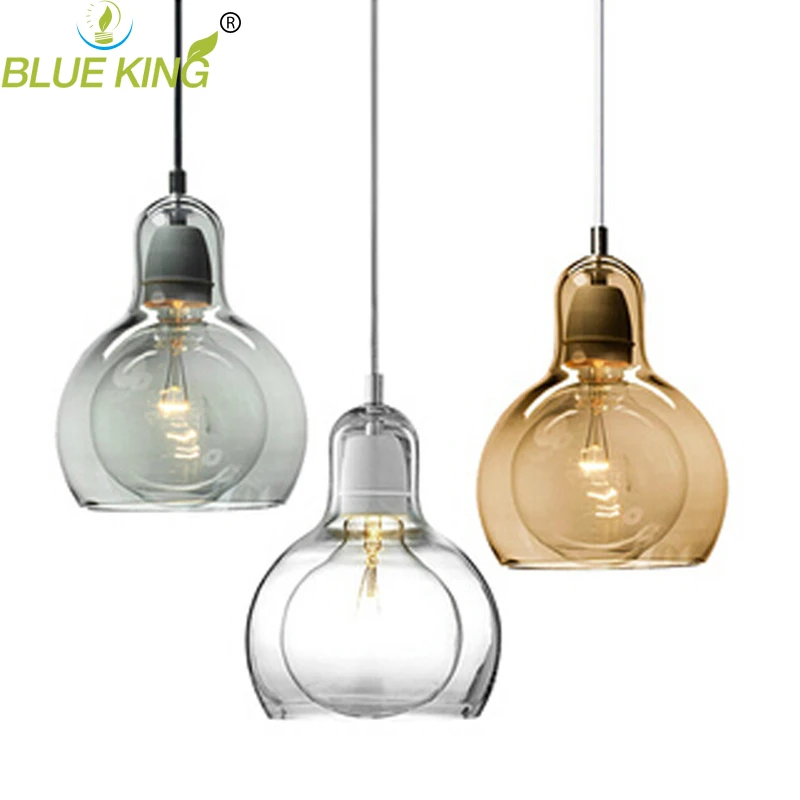 Balcony Gourd LED Pendant Lights Transparent/Gray/Abmer Glass Ball Bedroom Hanglamp E27 Living Room Dining Room Hanging Lamp