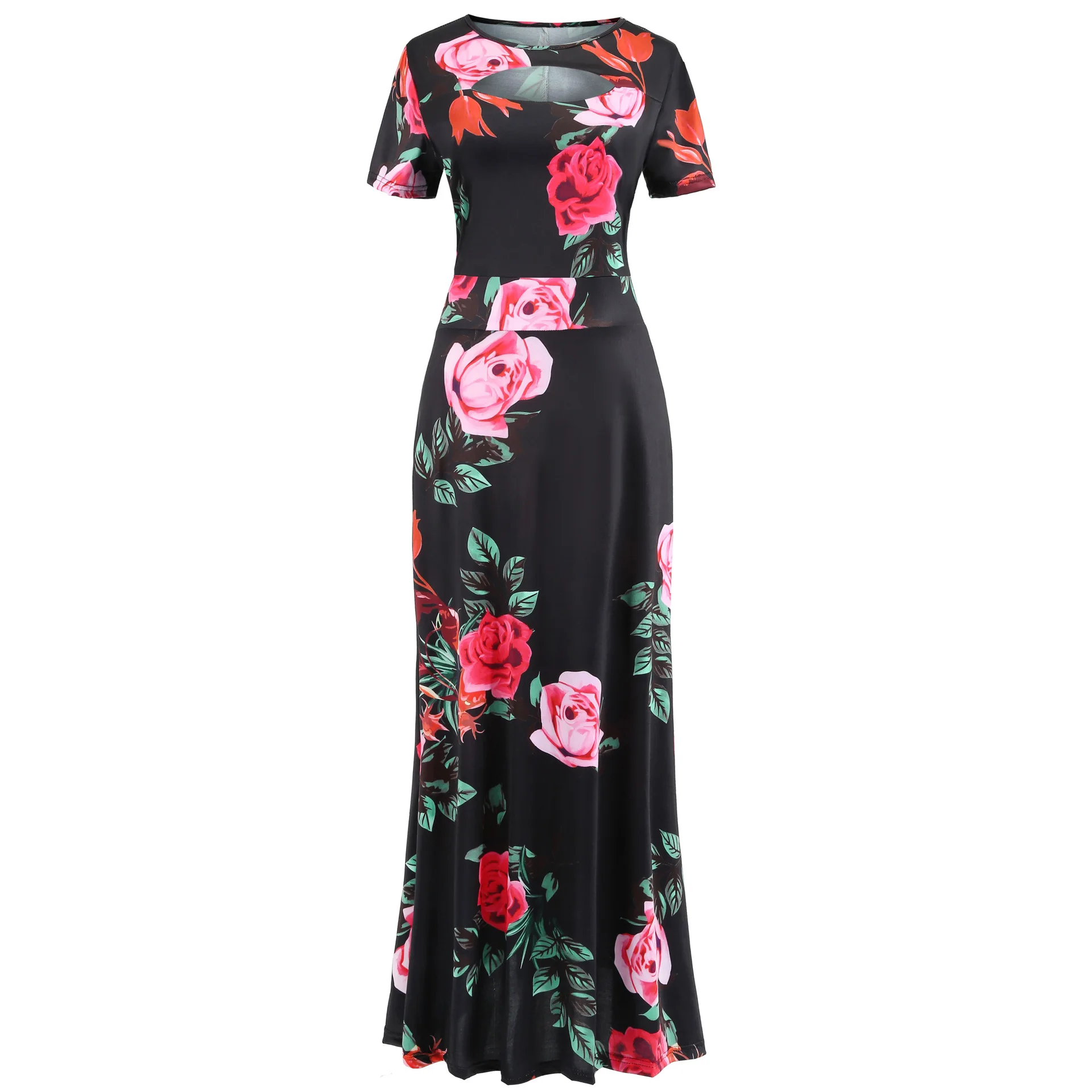 Robe Women\'s Casual Flower Summer Vestido Short-Sleeved Round Neck Floral Robe Mulheres Maxi Dress 2023 Elegant Kleid