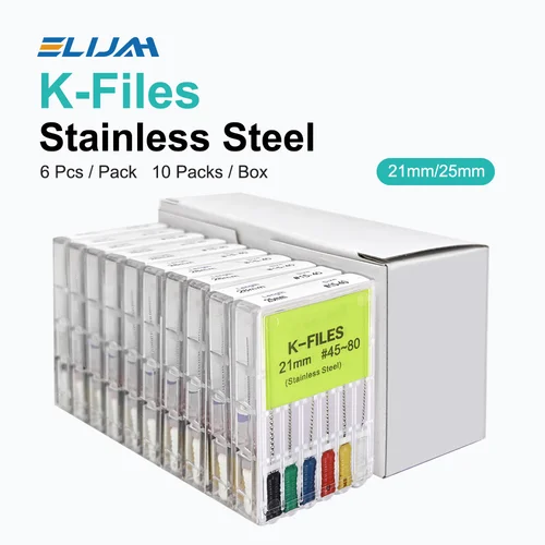 Denspay-limas K dentales de acero inoxidable, instrumento de odontología, uso manual, raíz endodóntica, 21mm/25mm, 10 paquetes por caja