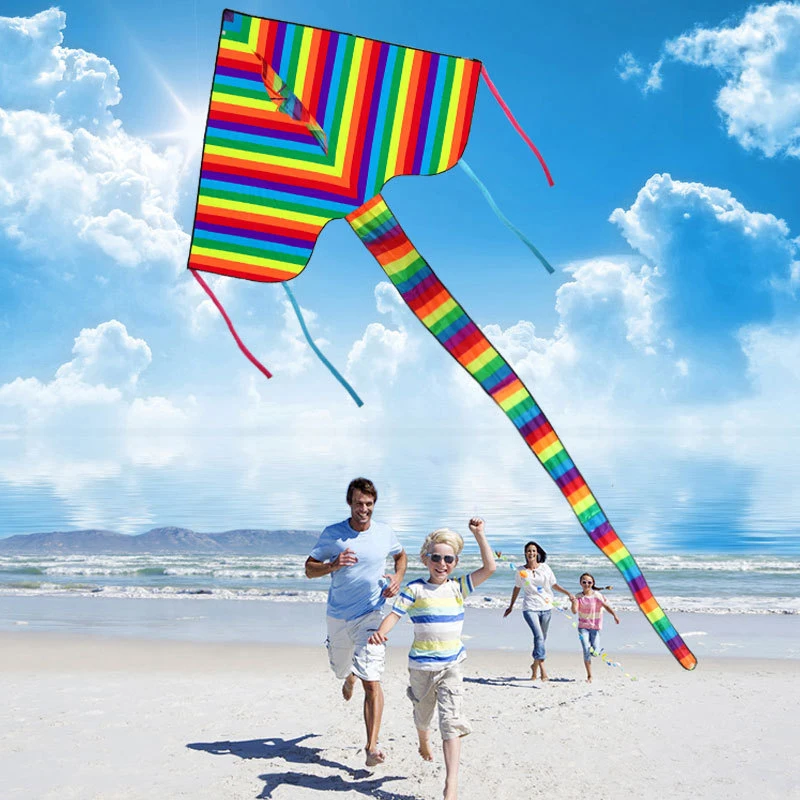 1-delig mode gemakkelijk vliegen lange staart kleur gestreepte vliegers nieuw ontwerp regenboog vliegeren speelgoed voor kinderen buitenplezier sport