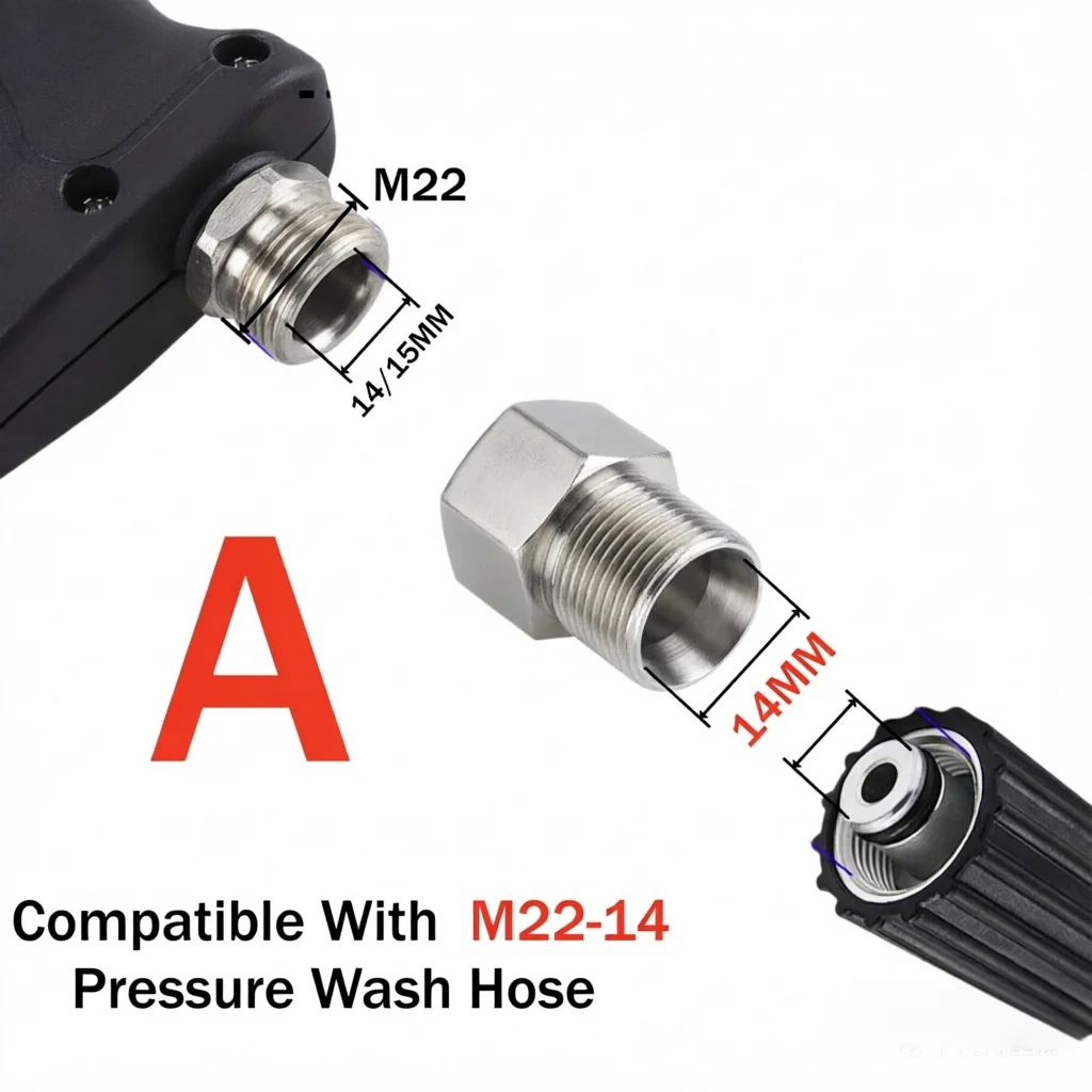 Car Wash Gun Adaptor M22 14MM/15MM Converter To Hose Connector Stainless Steel High Pressure Washer Accessories