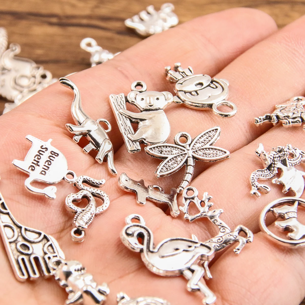 20PCS 26 Styles Mixed Alloy Antique Animal Charms For Jewelry Making DIY Handmade Pig Cat Dog Bird Giraffe Horse Snake Pendant