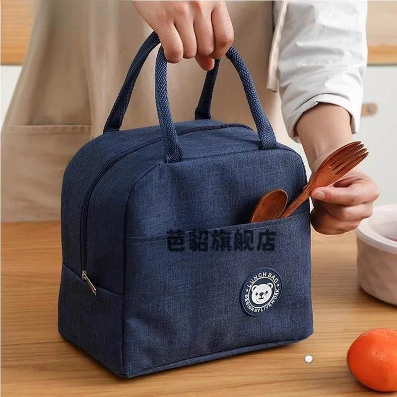 

Large Canvas Handheld Men's Lunch Bag Square Capacity Storage Bag for Office Workers Rice Box Carrier Bag Family Storage Tools
