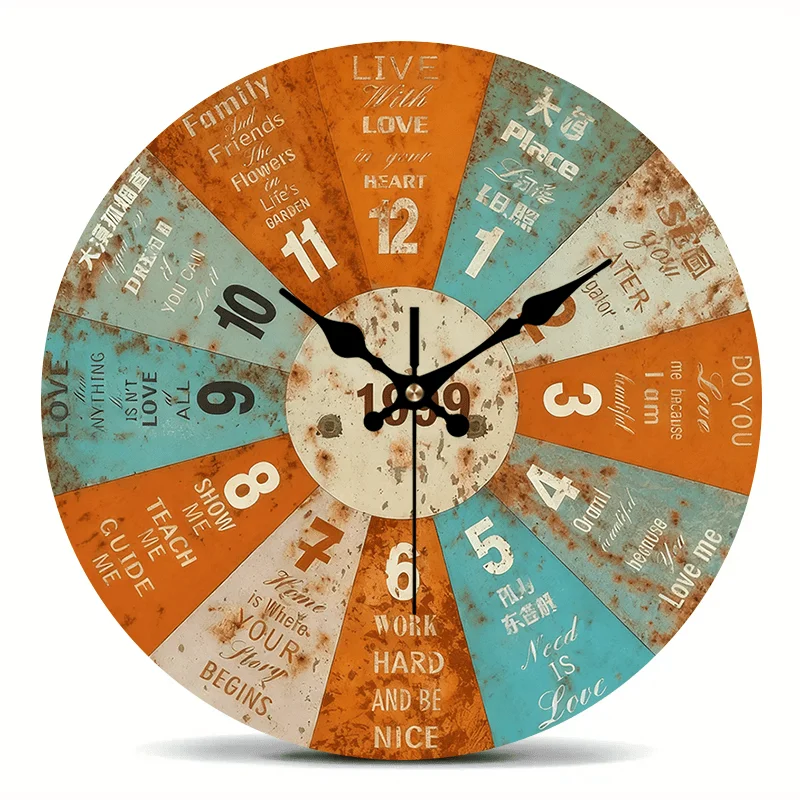 2D Flat, 1pc Vintage Wooden Wall Clock, Creative Home Decor Silent Round Clock for Bedroom, Living Room, Office, Kitchen, and Bathroom, 30.48 cm (AA Batteries Not Included), 2D Flat