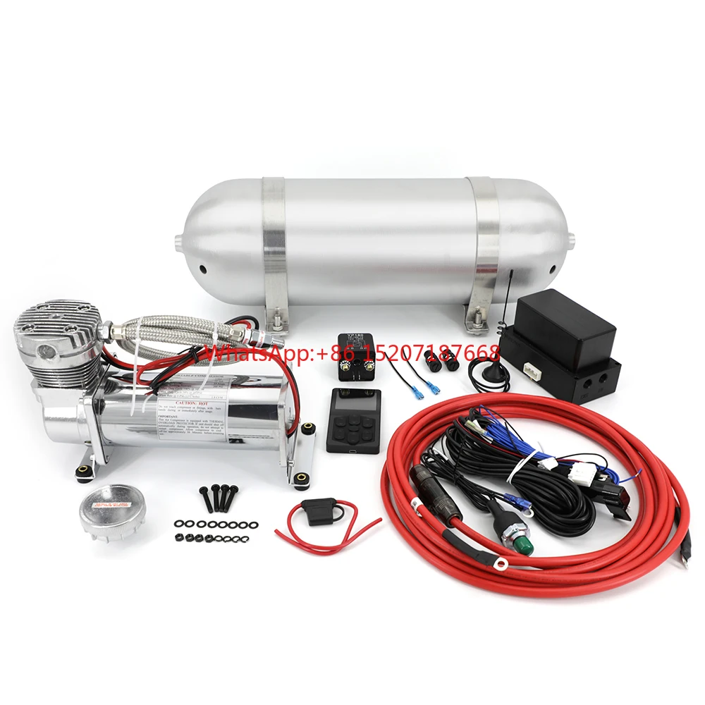 

New Air Management Kit Air Suspension System Electronic Controller System With 1x Seamless Air Tank& 1x Compressor Pump silver