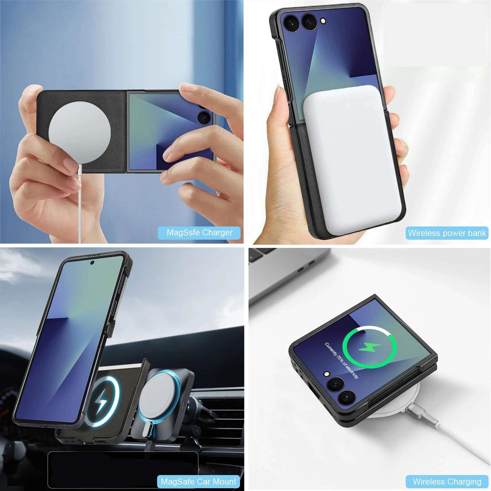 Magnetische Draadloos Opladen Lederen Telefoon Case voor Samsung Galaxy Z Flip7 Flip6 Z Flip 6 5 4 3 Flip7 FE Beschermhoes