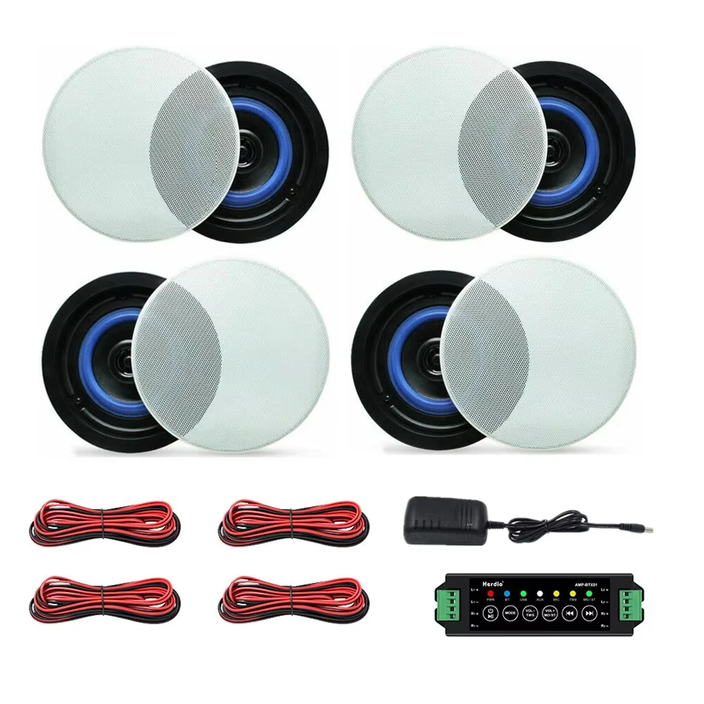 Herdio 4'' 4PCS 320Watts 2-Way Bluetooth Ceiling Speakers Package Perfect For Home Theater System Living Room Office Flush Mount