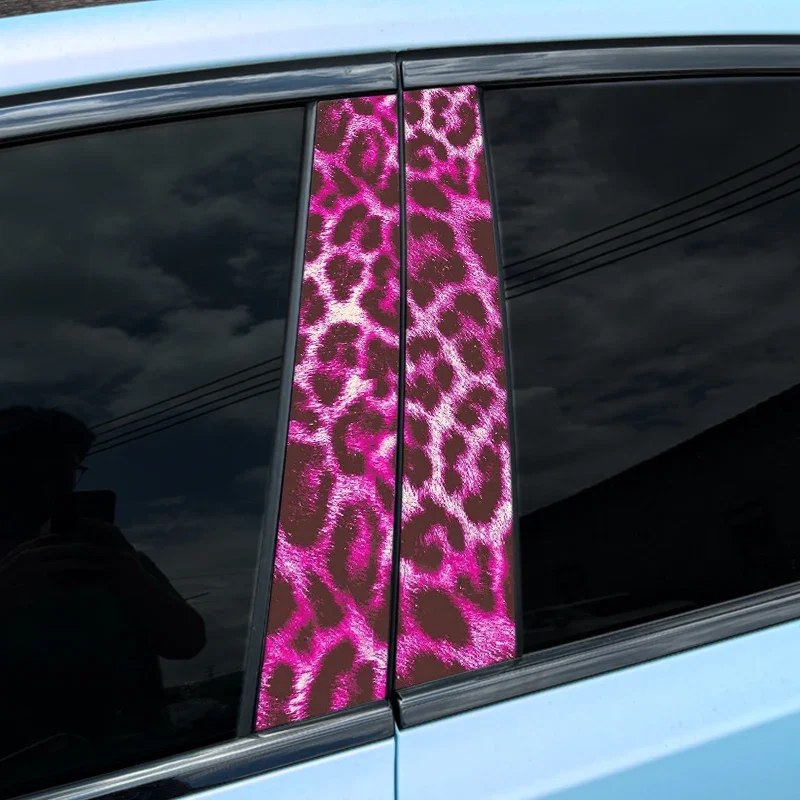 Leopard Print Car Stickers Auto B Pillar Waterproof Center Column Decoration Cover Scratches Sunscreen Vinyl DIY Door Decals