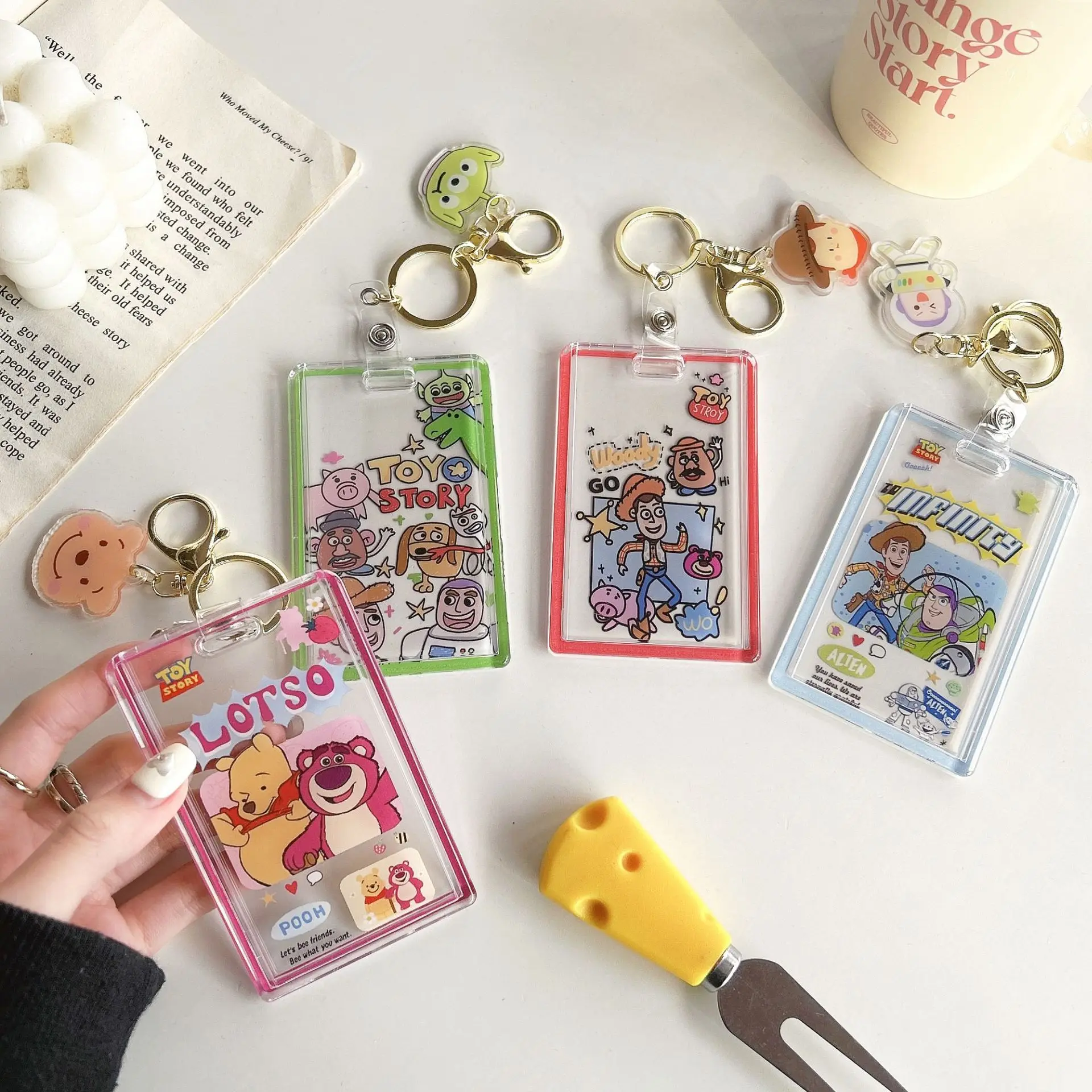 Cartoon Transparent Card Holder Keychain Anime Stretchable Embedded Card Sleeve Keyring Bus Student ID Card Badge Reel Gifts