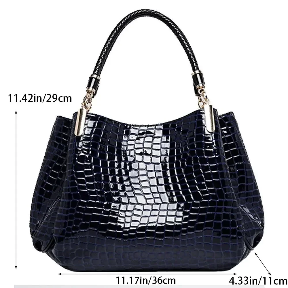 Women\'s Bag Large Capacity Tote Daily Commute Women\'s Shoulder Bag Crocodile Print Bright Face Handbag Shopping Women\'s Handbags