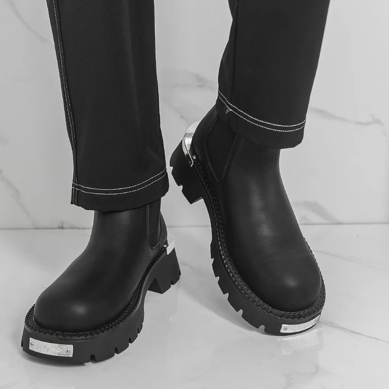 جلد طبيعي تشيلسي الأحذية للرجال الانزلاق على عادية عالية الجودة حذاء من الجلد خمر نمط الأعمال الأحذية كل مباراة #1