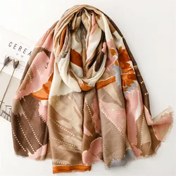 Winter Abstract Painting Floral Fringe Viscose Shawl Scarf Lady High Quality Print Pashmina Stole Bufandas Muslim Hijab 180*90Cm