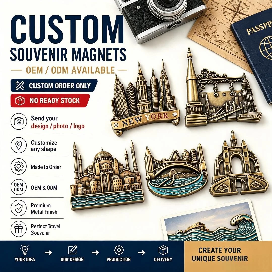 Custom Personalized Fridge Magnets Metal Crafts 3D City Landmark Souvenir Tourist Gifts OEM Logo