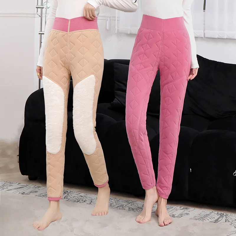 Plus Size 3XL-5XL Ultrathick Women Winter Warm Under Cotton Pants Wool Knee Against Cold -30'C Thickened High Waist Leggings