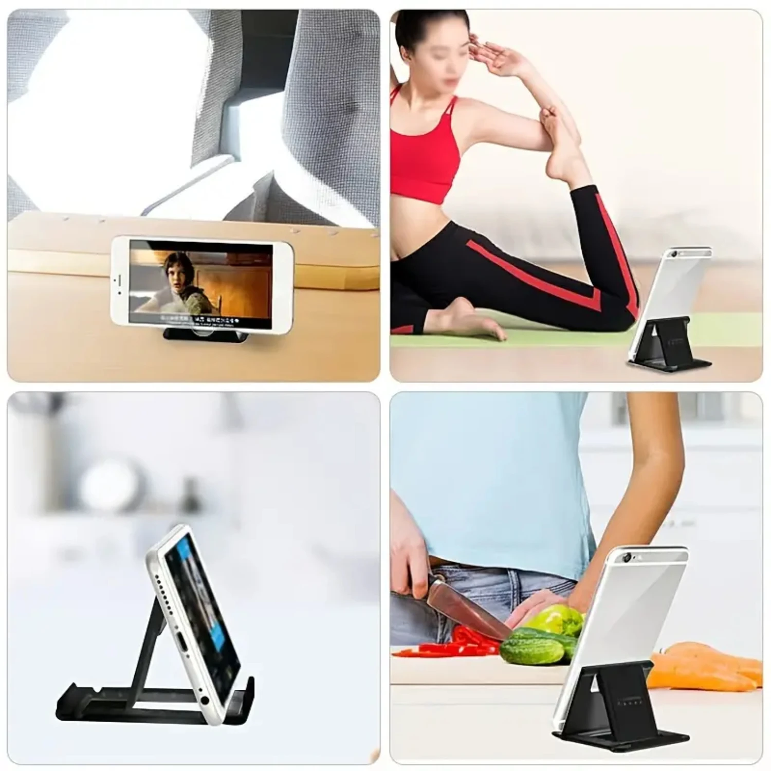 Adjustable and Foldable Anti-Slip Cell Phone and Tablet Stand Holder for Desk with Multiple Viewing Angles - Portable Mobile Pho