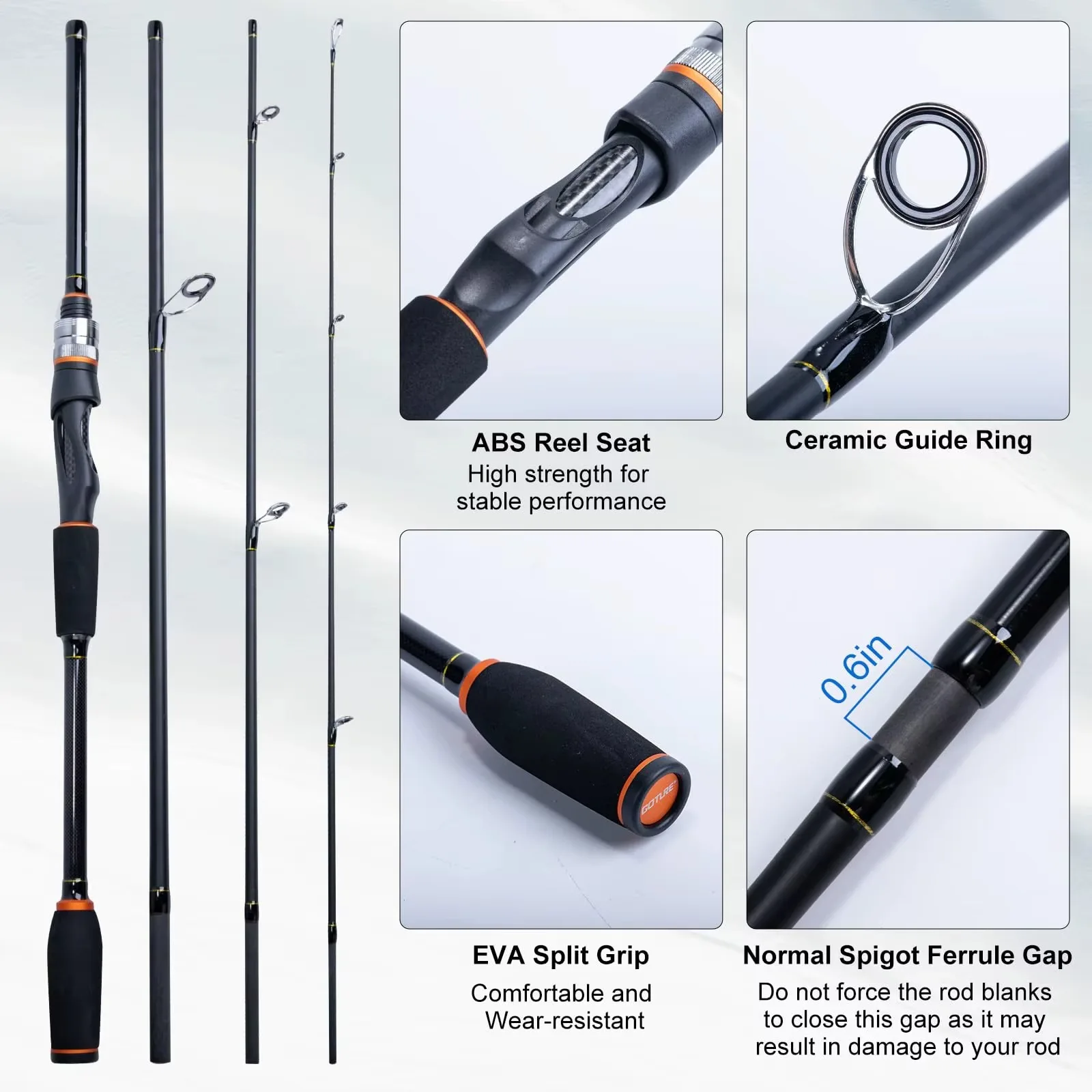 Fishing Rod Reel Combo Lightweight Carbon Fiber Travel Design with Spinning Reel and Carry Bag for All Water Conditions