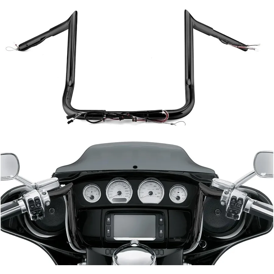 

Предварительно смонтированные вешалки Ape 12 дюймов, руль Bagger 1 1/4 дюйма, совместимый с Harley Touring Street Glide Ultra Limited Electra Glide с