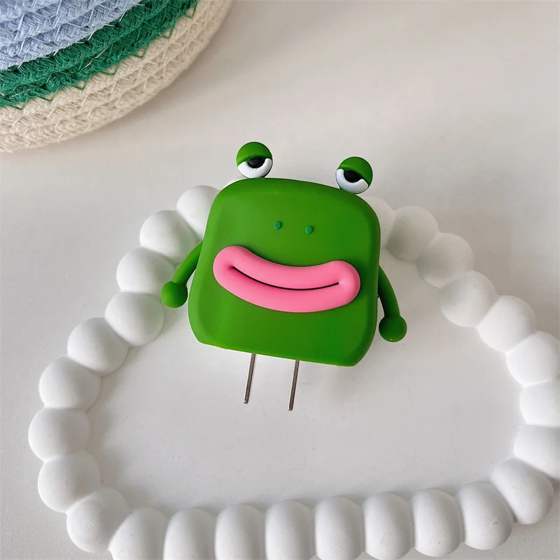 Cartoon Cute Funny Frog Soft Silicone Charger Protective Case For IPhone 11 13 14 18W-20W Fast Charge Protection Charger Cover