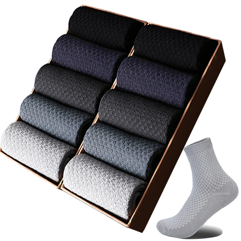 

10 Pairs/Lot Men's Business Casual Socks 2025 New Compression Autumn Long Black Man Dress Sock Gift Plus Size 38-44