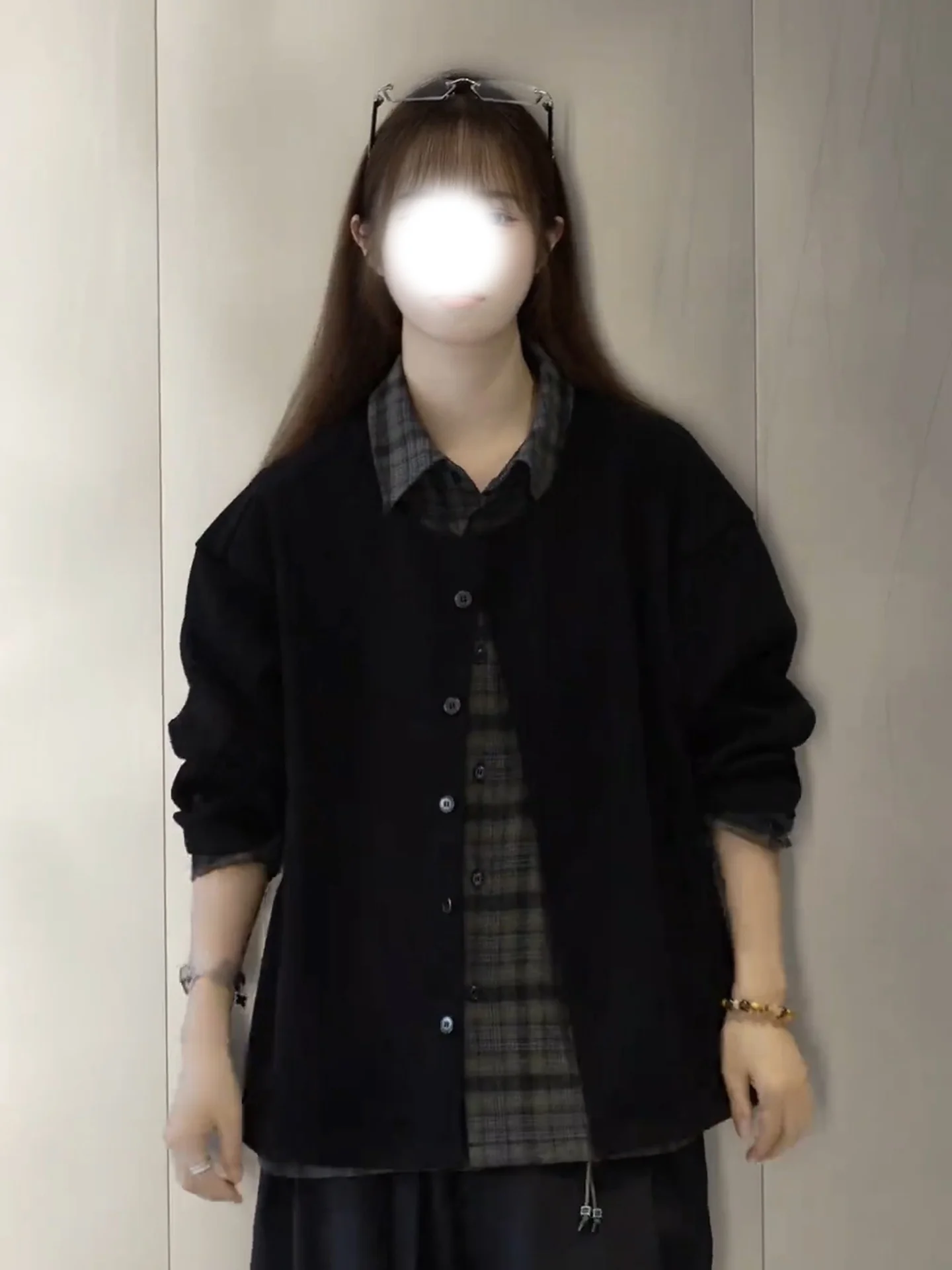 

Мужской вязаный кардиган-жакет с имитацией двухслойности, в клетку, с отложным воротником, в корейском стиле, осенне-зимний, свободного кроя