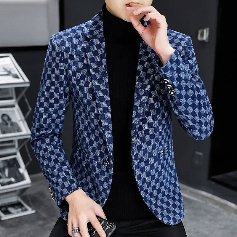 Autumn Winter Mens Suit Jacket New Luxury Fashion Personality Suit Fit Leisure Comfort Classic Plaid British Fashion Blazer Coat